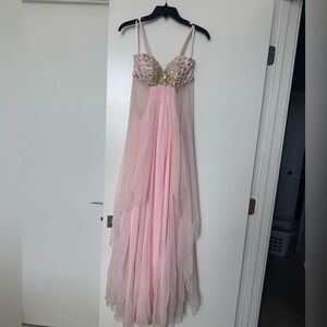 Elegant Pink Beaded Prom Dress
